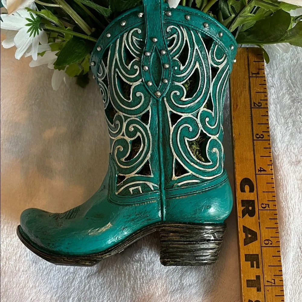 Sweet Silk Arrangement in a Turquoise Boot-Home or Office Decor